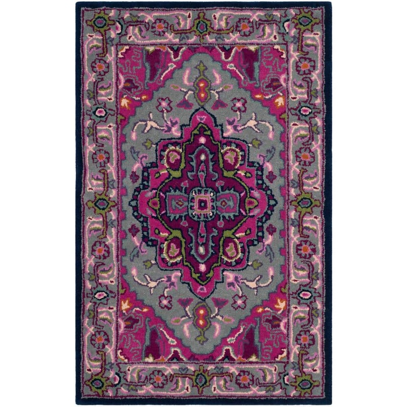 SAFAVIEH Bellagio Gray/Pink Doormat 3 ft. x 5 ft. Border Area Rug BLG541B-3