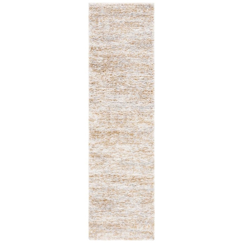 SAFAVIEH Berber Shag Ivory/Light Gold 2 ft. x 8 ft. Solid color Striped Runner Rug BER563D-28