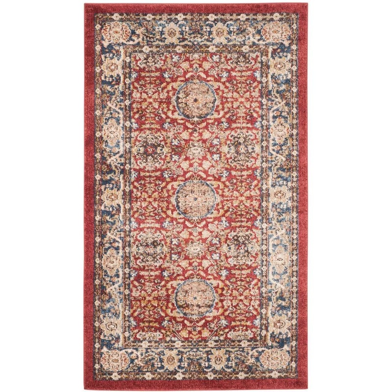 SAFAVIEH Bijar Red/Royal Doormat 3 ft. x 5 ft. Border Floral Geometric Area Rug BIJ632R-3