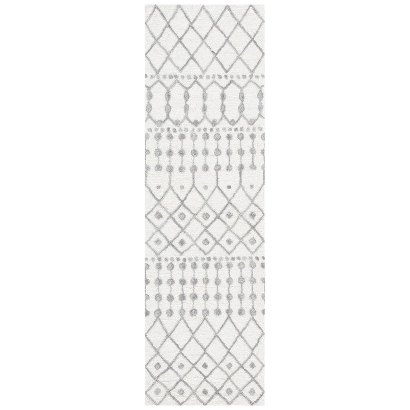 SAFAVIEH Blossom Ivory/Gray 2 ft. x 11 ft. Geometric Aztec Runner Rug BLM115A-211