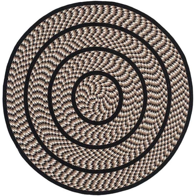 SAFAVIEH Braided Ivory Black Doormat 3 ft. x 3 ft. Border Round Area Rug BRD401C-3R