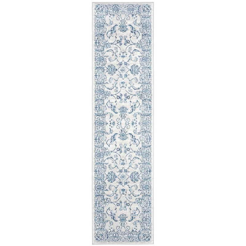 SAFAVIEH Brentwood Light Gray/Blue 2 ft. x 12 ft. Speckled Floral Border Runner Rug BNT854G-212