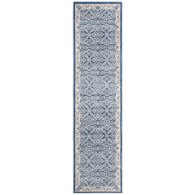 SAFAVIEH Brentwood Navy/Cream 2 ft. x 6 ft. Antique Floral Border Runner Rug BNT863N-26