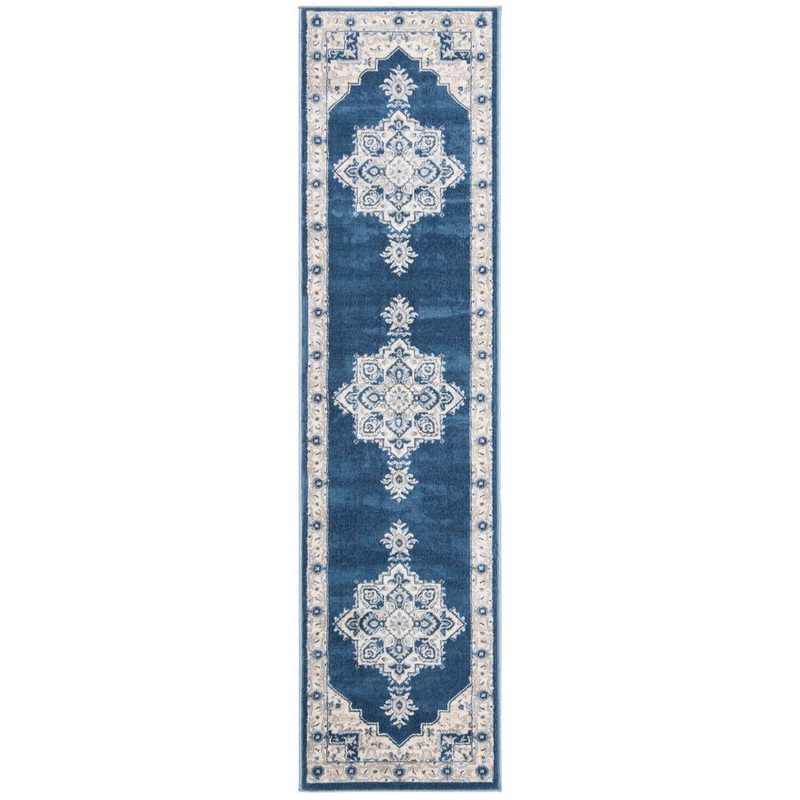 SAFAVIEH Brentwood Navy/Cream 2 ft. x 6 ft. Floral Medallion Border Runner Rug BNT865N-26