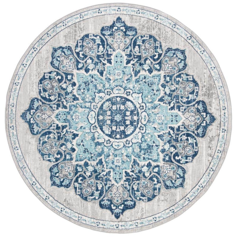 SAFAVIEH Brentwood Navy/Light Gray 7 ft. x 7 ft. Round Geometric Area Rug BNT849M-7R