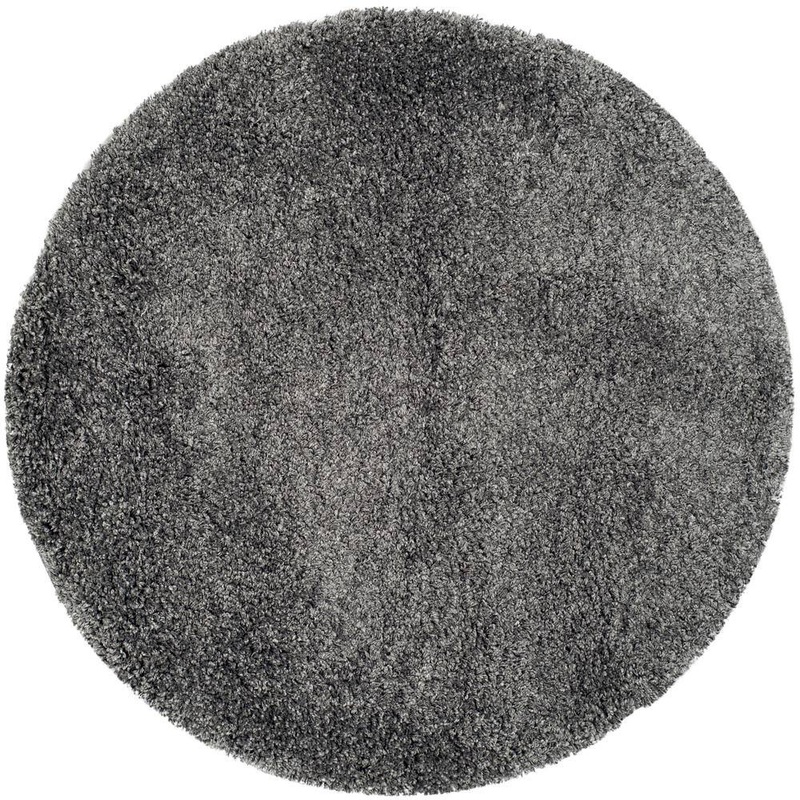 SAFAVIEH California Shag Dark Gray 4 ft. x 4 ft. Round Solid Area Rug SG151-8484-4R