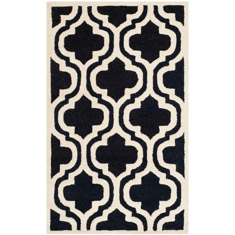 SAFAVIEH Cambridge Black/Ivory Doormat 3 ft. x 5 ft. Geometric Trellis Area Rug CAM132E-3