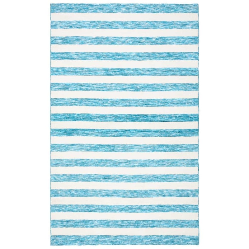 SAFAVIEH Easy Care Blue/Ivory 4 ft. x 6 ft. Machine Washable Striped Abstract Area Rug ECR115M-4