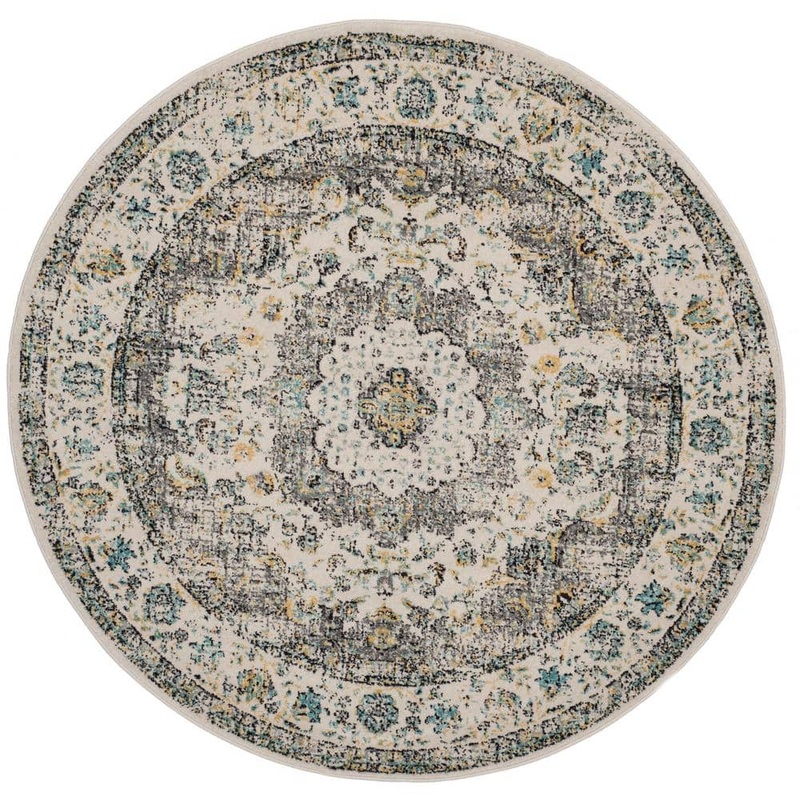 SAFAVIEH Evoke 5 ft. x 5 ft. Gray/Gold Round Border Area Rug EVK220B-5R