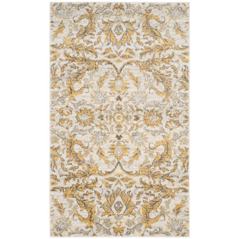SAFAVIEH Evoke Ivory/Gold Doormat 2 ft. x 4 ft. Floral Area Rug EVK238S-24