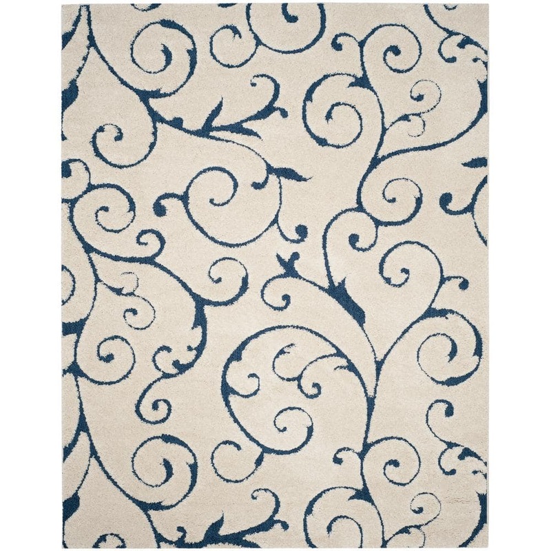 SAFAVIEH Florida Shag Cream/Blue 10 ft. x 13 ft. Floral Area Rug SG455-1165-10