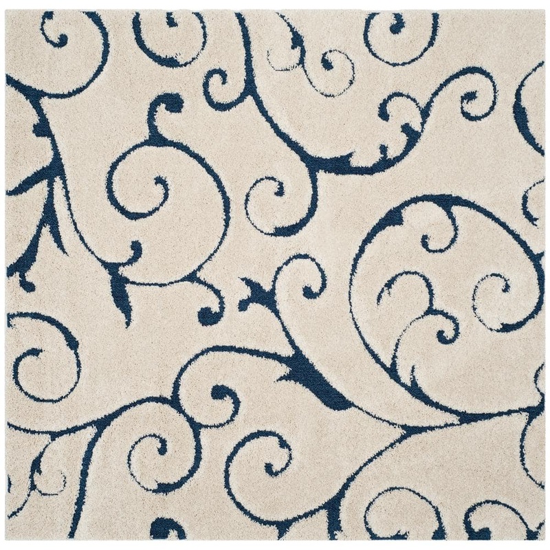 SAFAVIEH Florida Shag Cream/Blue 7 ft. x 7 ft. Square Floral High-Low Area Rug SG455-1165-7SQ