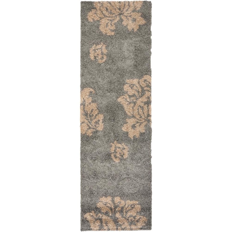 SAFAVIEH Florida Shag Gray/Beige 2 ft. x 9 ft. Floral Solid Runner Rug SG458-8013-29