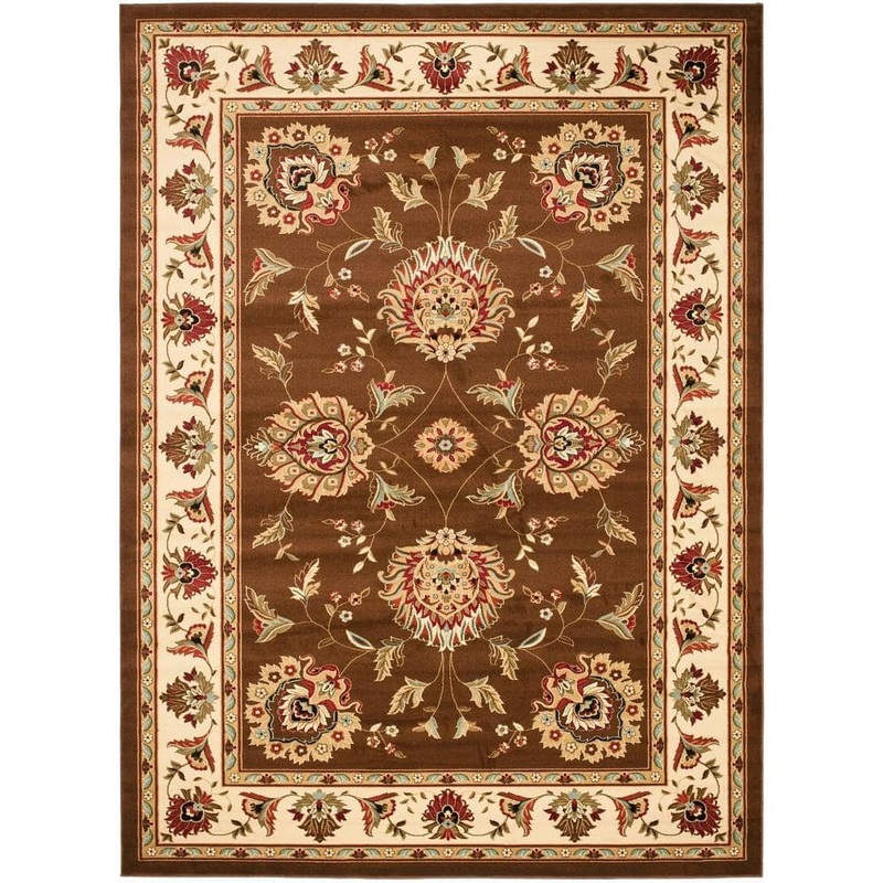 SAFAVIEH Lyndhurst Brown/Ivory 9 ft. x 12 ft. Border Floral Geometric Area Rug LNH555-2512-9