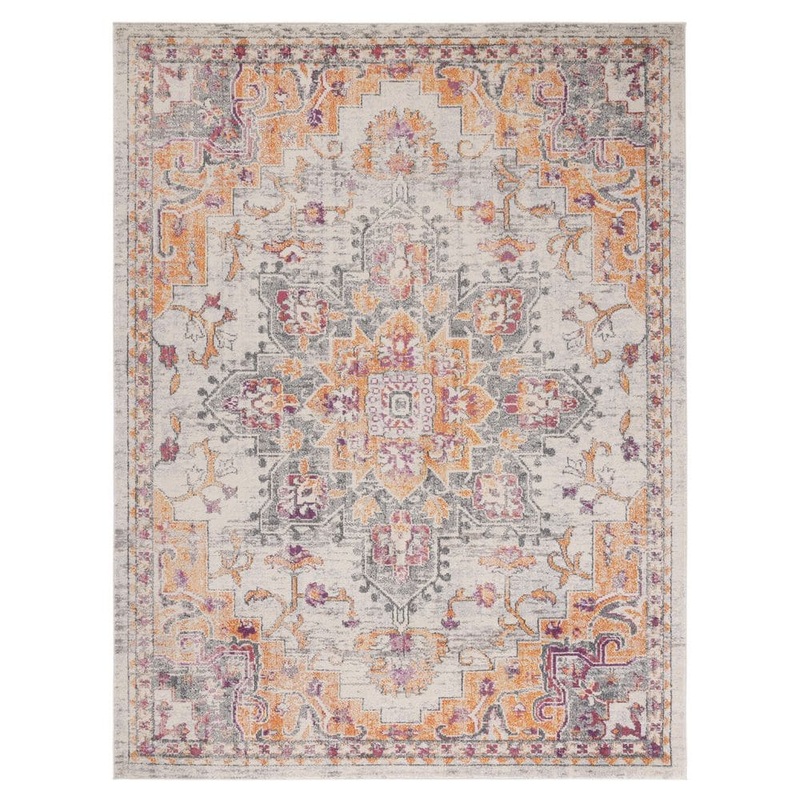 SAFAVIEH Madison Beige/Orange 8 ft. x 10 ft. Border Geometric Floral Medallion Area Rug MAD473E-8