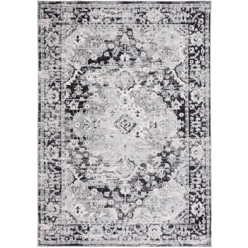 SAFAVIEH Madison Black/Grey 6 ft. x 9 ft. Border Floral Geometric Medallion Area Rug MAD154Z-6