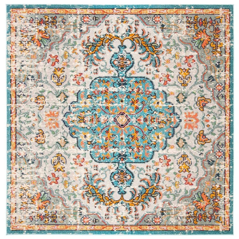 SAFAVIEH Madison Grey/Light Blue 7 ft. x 7 ft. Square Border Area Rug MAD447F-7SQ