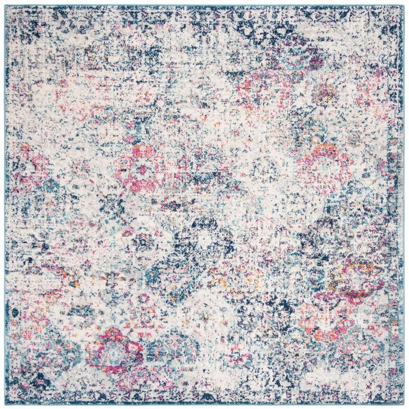 SAFAVIEH Madison Navy/Teal 8 ft. x 8 ft. Square Border Area Rug MAD611N-8SQ