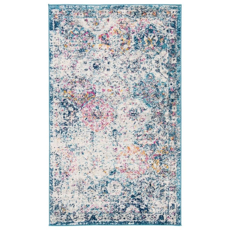 SAFAVIEH Madison Navy/Teal Doormat 3 ft. x 5 ft. Border Floral Medallion Geometric Area Rug MAD611N-3