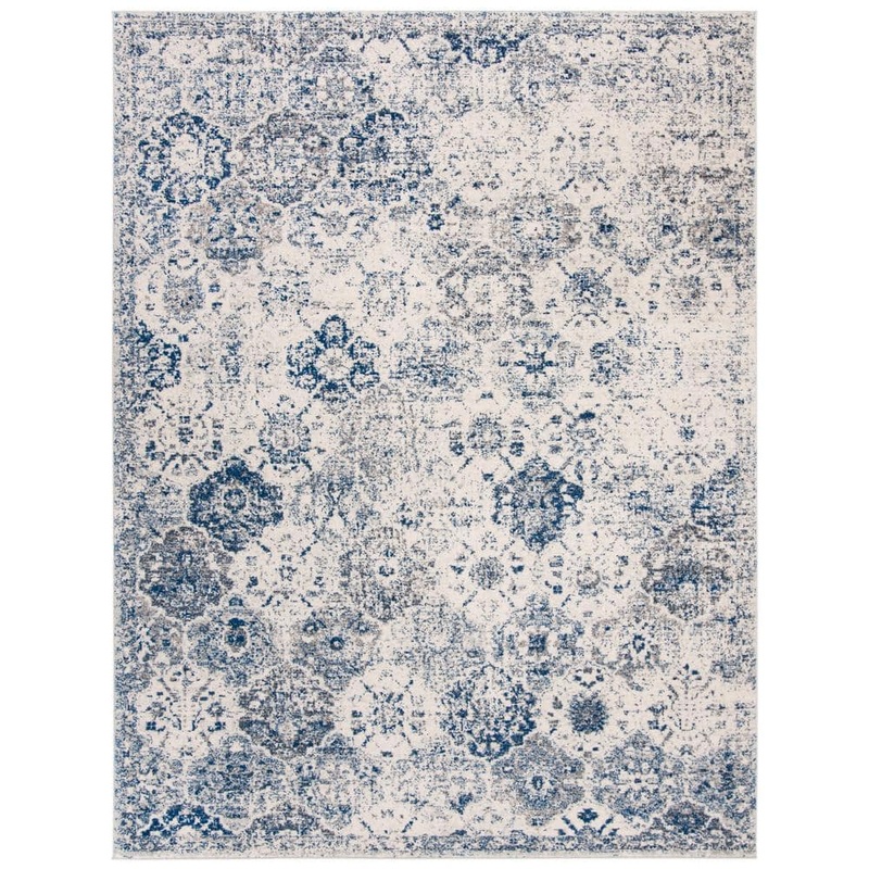 SAFAVIEH Madison White/Royal Blue 12 ft. x 15 ft. Border Floral Medallion Geometric Area Rug MAD611C-1215