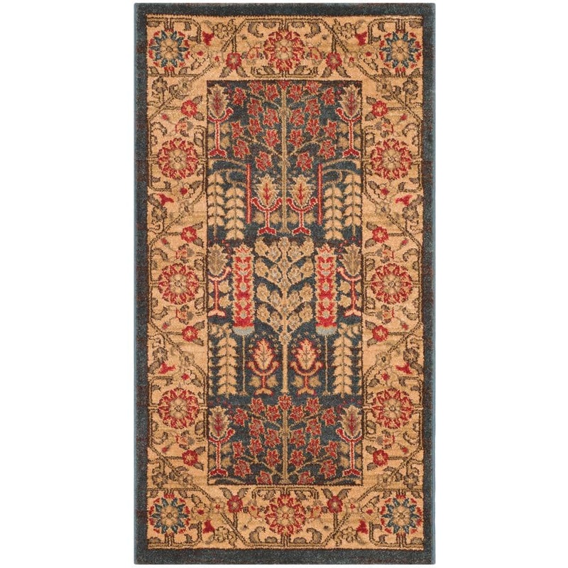 SAFAVIEH Mahal Navy/Natural Doormat 2 ft. x 4 ft. Antique Floral Border Area Rug MAH697E-24