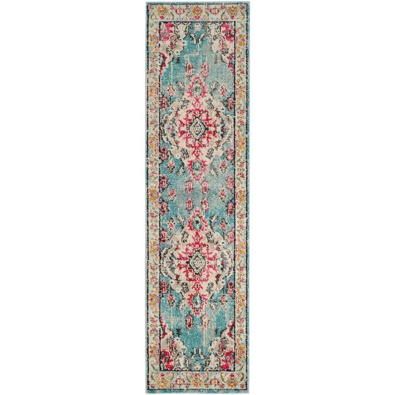 SAFAVIEH Monaco 2 ft. x 6 ft. Light Blue/Fuchsia Border Runner Rug MNC243J-26
