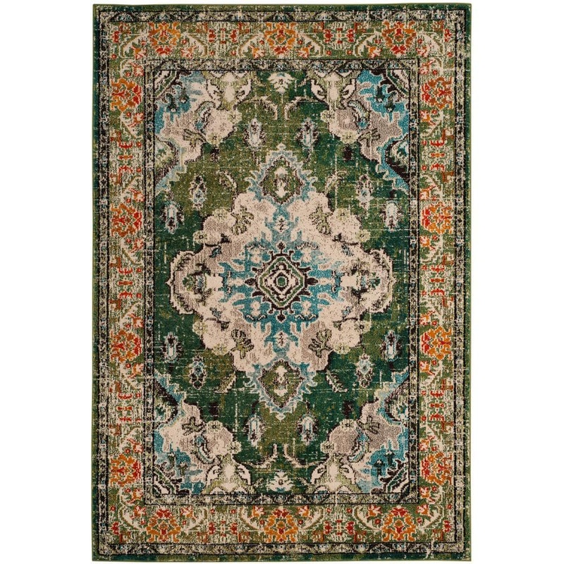 SAFAVIEH Monaco 5 ft. x 8 ft. Forest Green/Light Blue Border Area Rug MNC243F-5