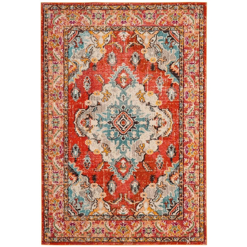 SAFAVIEH Monaco 5 ft. x 8 ft. Orange/Light Blue Border Area Rug MNC243H-5