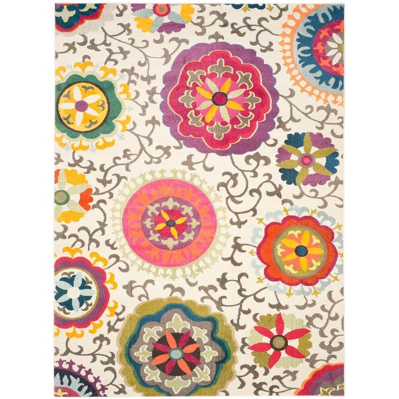 SAFAVIEH Monaco Ivory/Multi 9 ft. x 12 ft. Floral Area Rug MNC233A-9
