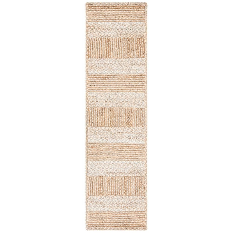 SAFAVIEH Natural Fiber Beige/Ivory 2 ft. x 9 ft. Woven Striped Runner Rug NF887A-29