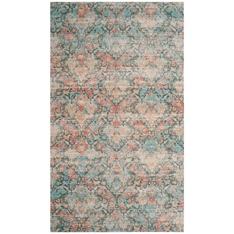 SAFAVIEH Saffron Coral/Aqua 5 ft. x 8 ft. Floral Area Rug SFN570A-5