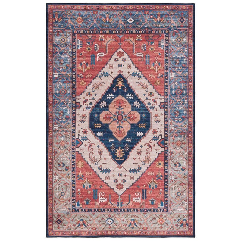 SAFAVIEH Tucson Rust/Blue 4 ft. x 6 ft. Machine Washable Floral Border Area Rug TSN153P-4