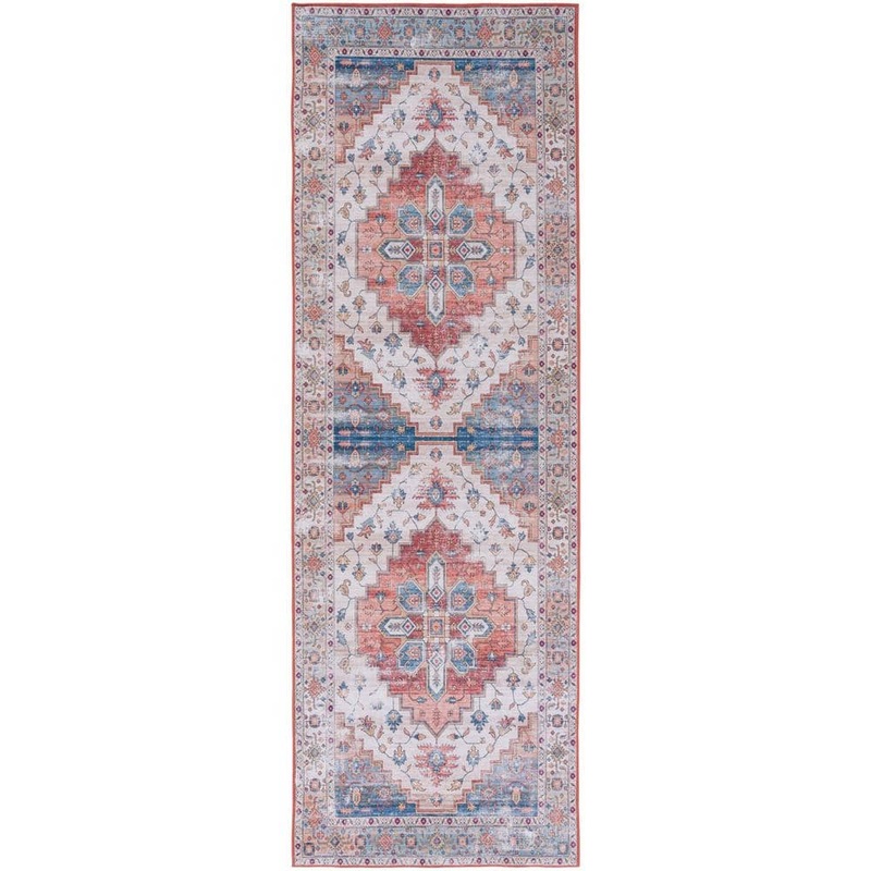 SAFAVIEH Tuscon Beige/Blue 3 ft. x 10 ft. Machine Washable Distressed Medallion Runner Rug TSN109B-210