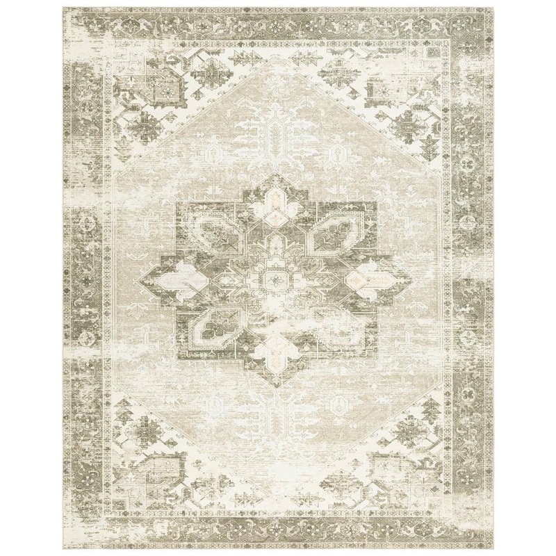 SAFAVIEH Tuscon Sage/Ivory 6 ft. x 9 ft. Machine Washable Border Distressed Area Rug TSN102W-6