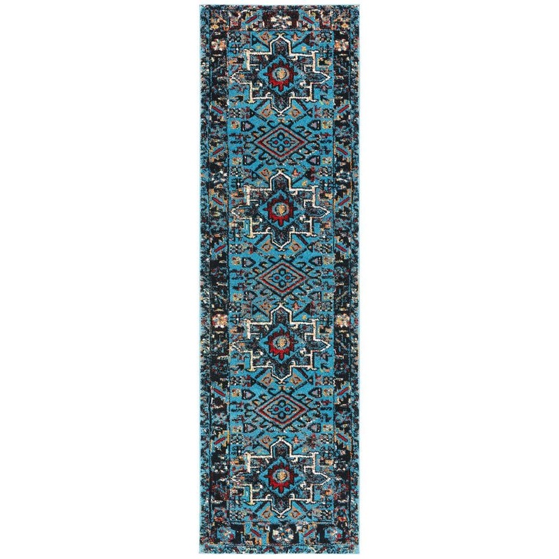 SAFAVIEH Vintage Hamadan Light Blue/Black 2 ft. x 14 ft. Floral Border Runner Rug VTH211M-214