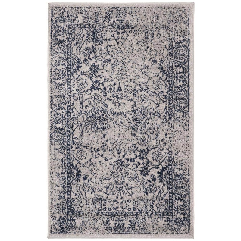 SAFAVIEH ADirondack Gray/Navy Doormat 3 ft. x 5 ft. Border Distressed Area Rug ADR109P-3