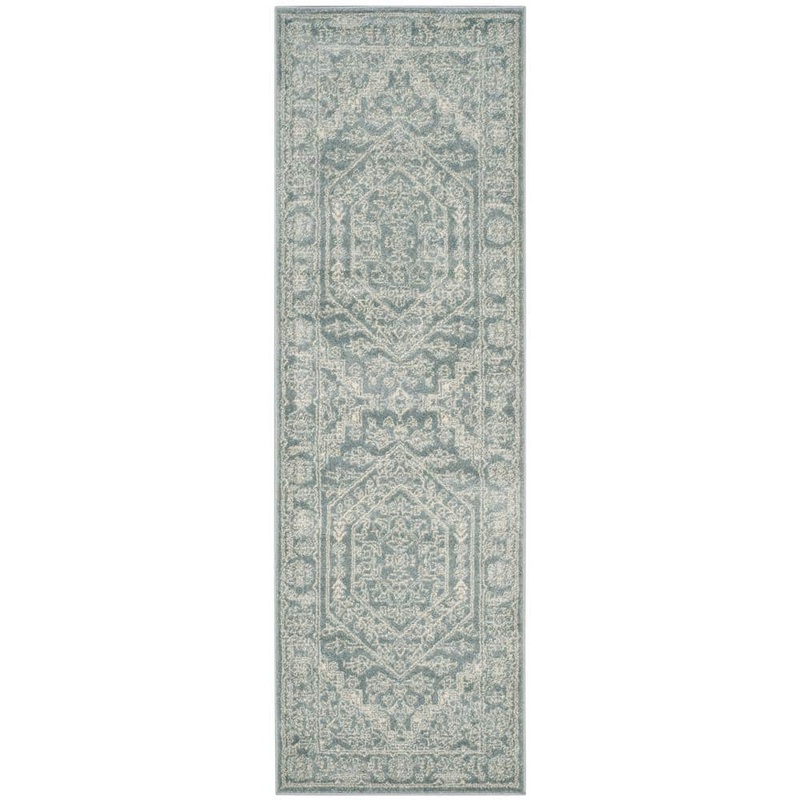 SAFAVIEH Adirondack Slate/Ivory 3 ft. x 8 ft. Border Medallion Runner Rug ADR108T-28