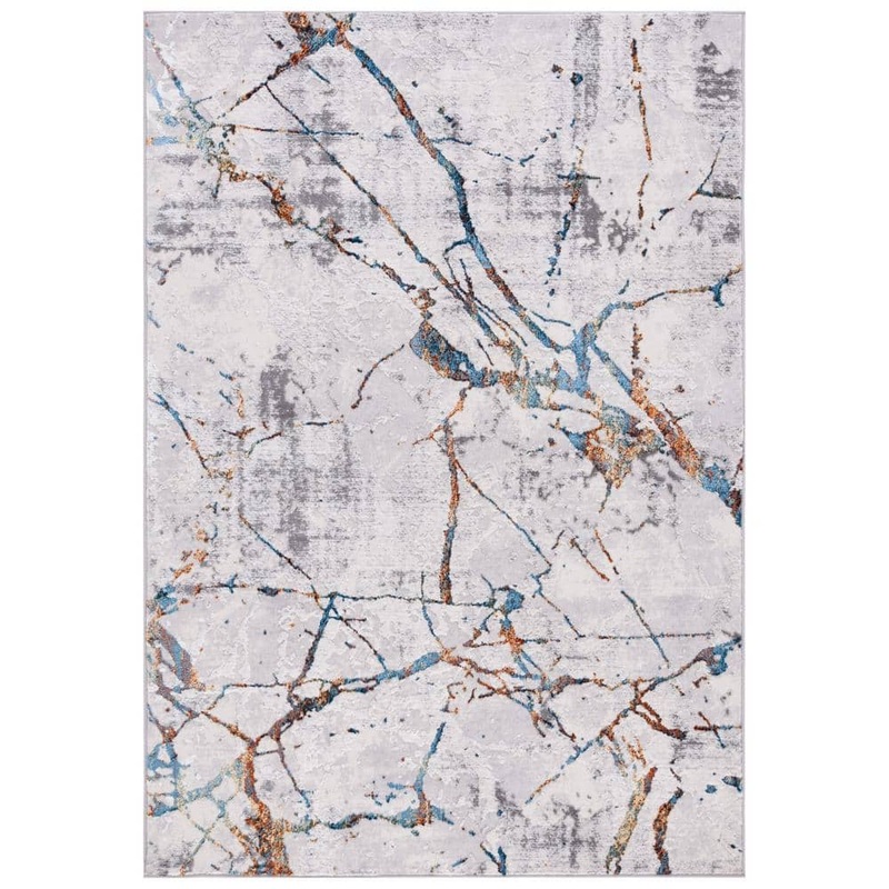 SAFAVIEH Amelia Gray/Blue 2 ft. x 4 ft. Gold Abstract Distressed Area Rug ALA293M-24