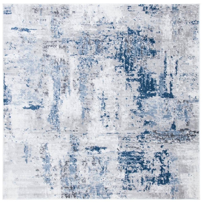 SAFAVIEH Amelia Gray/Light Blue 7 ft. x 7 ft. Distressed Square Area Rug ALA777G-7SQ