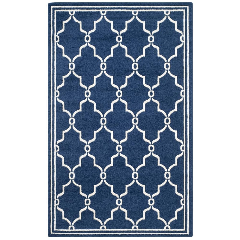 SAFAVIEH Amherst Navy/Beige 5 ft. x 8 ft. Geometric Diamond Area Rug AMT414P-5