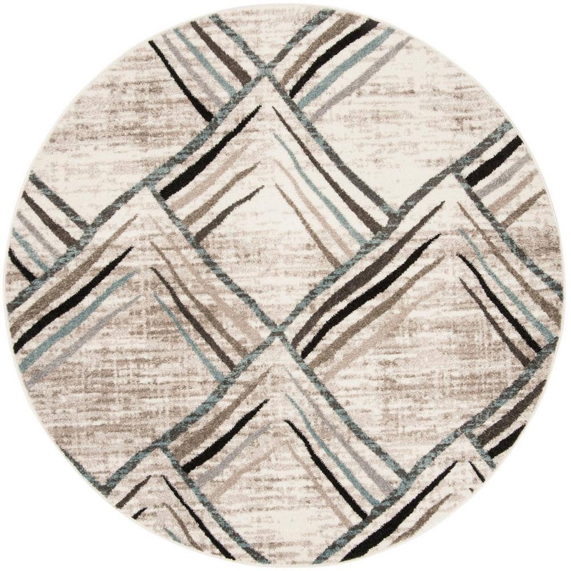 SAFAVIEH Amsterdam Cream/Charcoal 5 ft. x 5 ft. Abstract Geometric Round Area Rug AMS112A-5R