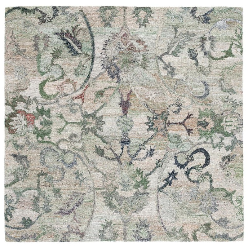 SAFAVIEH Anatolia Sage/Beige 8 ft. x 8 ft. Traditional Garden Square Area Rug AN401W-8SQ
