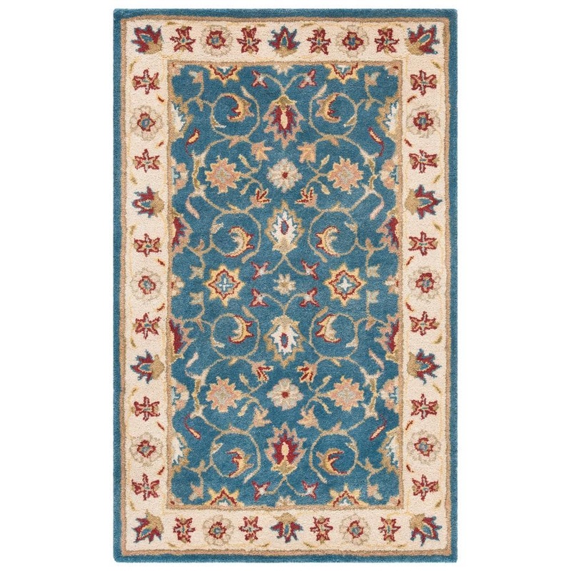 SAFAVIEH Antiquity Blue/Beige Doormat 2 ft. x 4 ft. Border Antique Area Rug AT15A-24