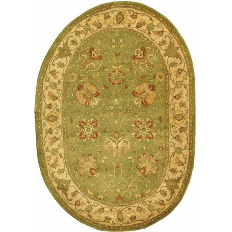 SAFAVIEH Antiquity Sage 5 ft. x 7 ft. Oval Border Area Rug AT21D-5OV