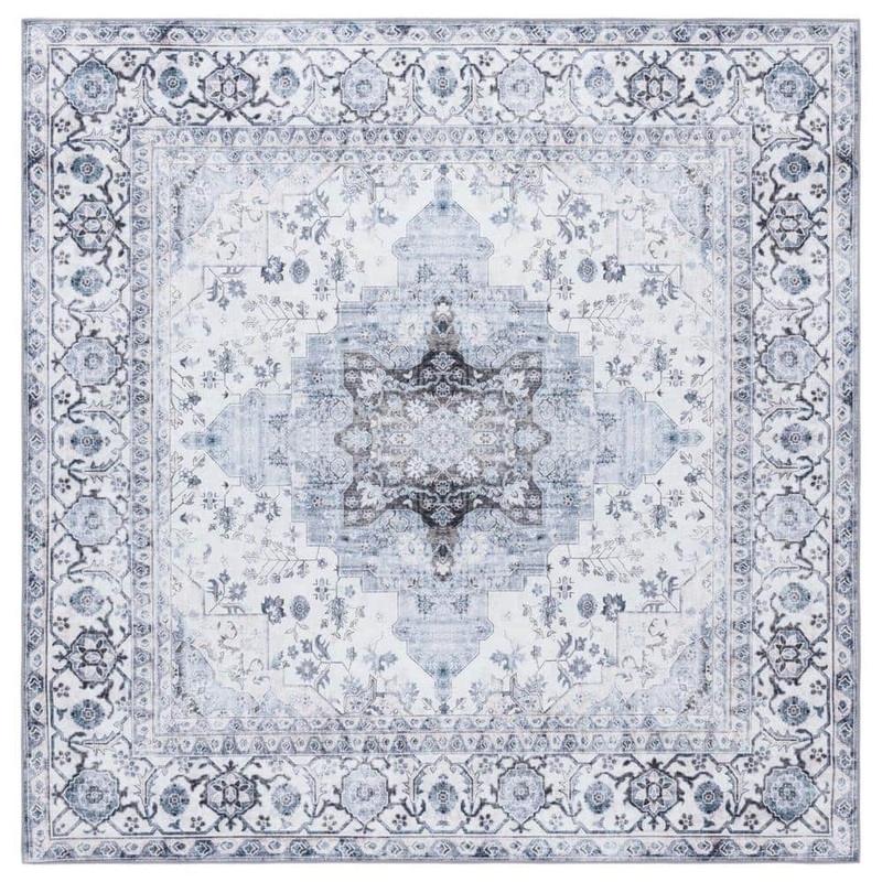 SAFAVIEH Arizona Ivory/Blue 6 ft. x 6 ft. Border Ornate Machine Washable Square Area Rug ARZ123A-6SQ