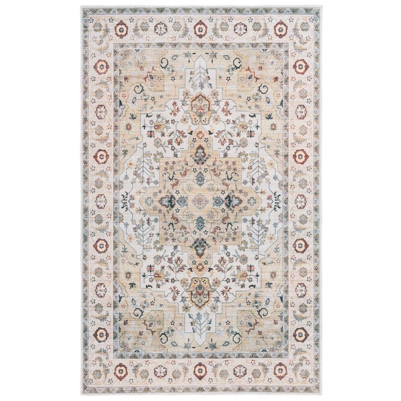 SAFAVIEH Arizona Light Green/Beige 4 ft. x 6 ft. Border Ornate Machine Washable Area Rug ARZ126L-4