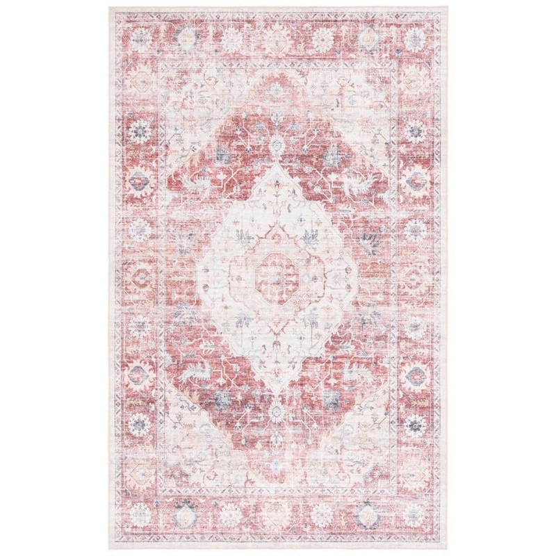 SAFAVIEH Arizona Light Red/Beige 6 ft. x 9 ft. Distressed Border Ornate Machine Washable Area Rug ARZ517P-6