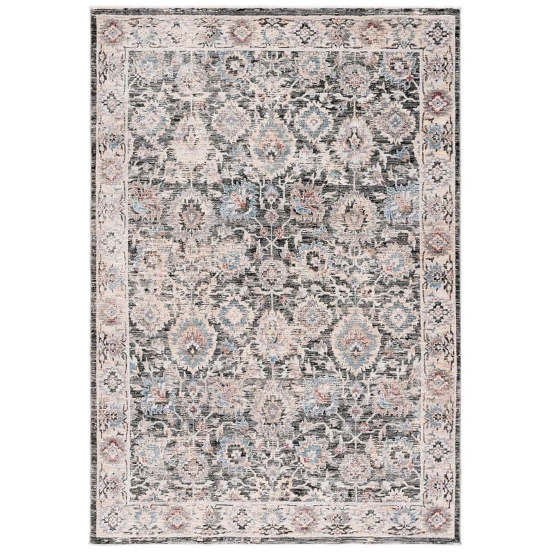 SAFAVIEH Artifact Charcoal/Ivory 5 ft. x 8 ft. Distressed Floral Border Area Rug ATF558H-5