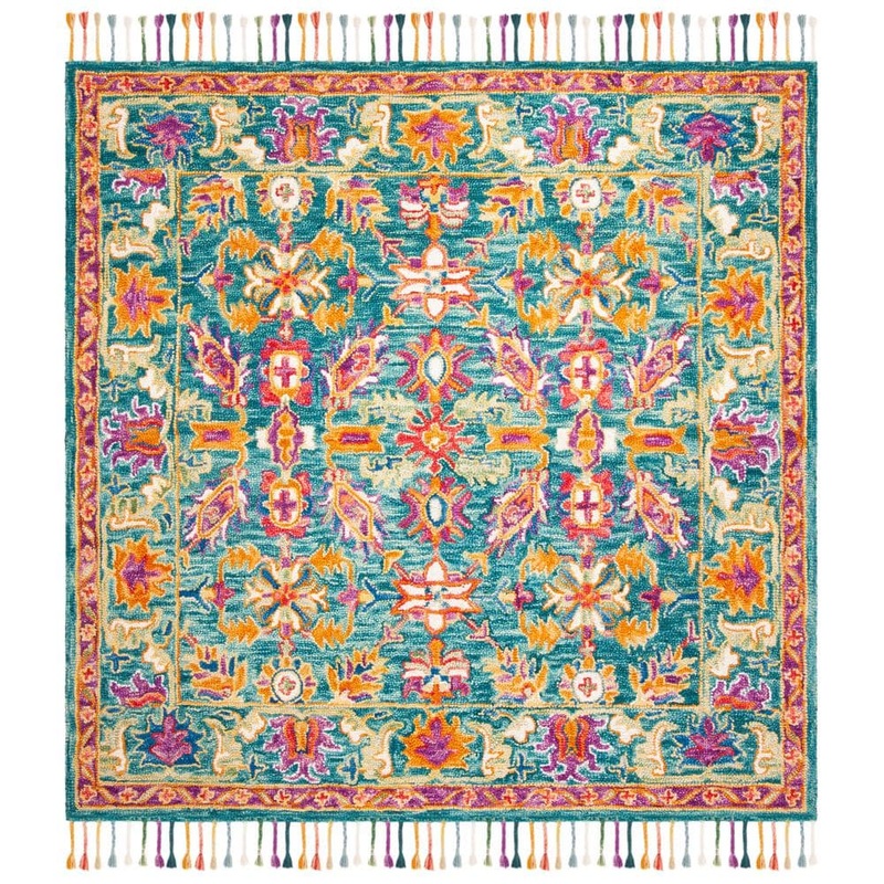 SAFAVIEH Aspen Turquoise/Purple 7 ft. x 7 ft. Square Border Area Rug APN113K-7SQ