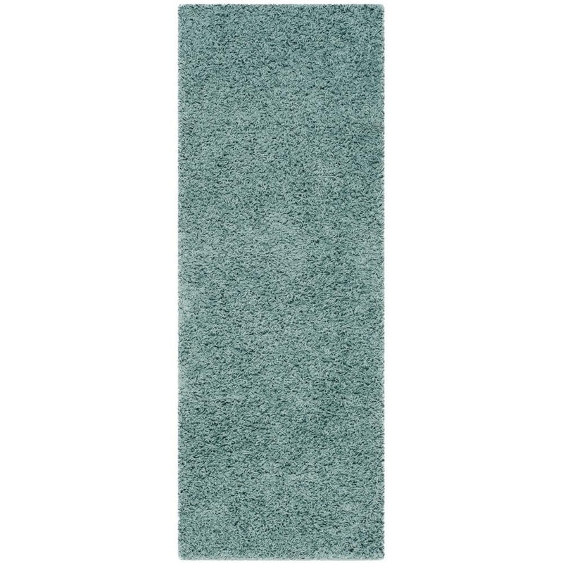 SAFAVIEH Athens Shag Seafoam 2 ft. x 8 ft. Solid Runner Rug SGA119D-28